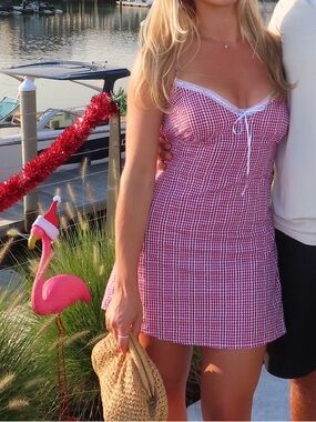 Revolve Red Gingham Tie-Front Dress